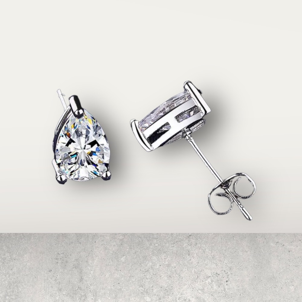 Brass Water Drop 6 x 8 mm CZ Stud Earrings